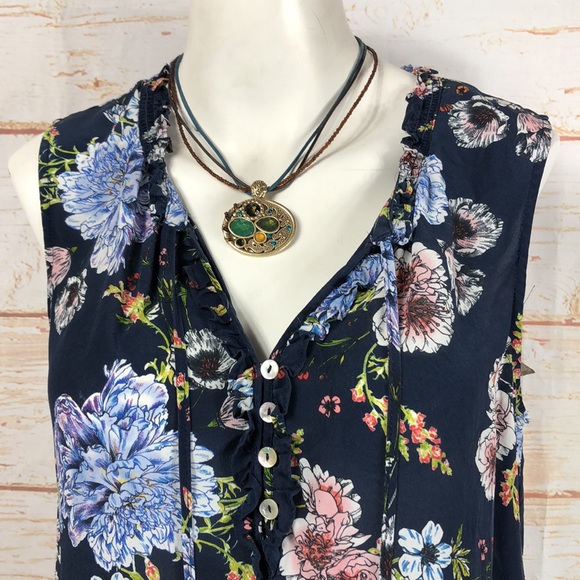 D9 - Daniel Rainn Navy Silk Sleeveless Top - M - Picture 2 of 6